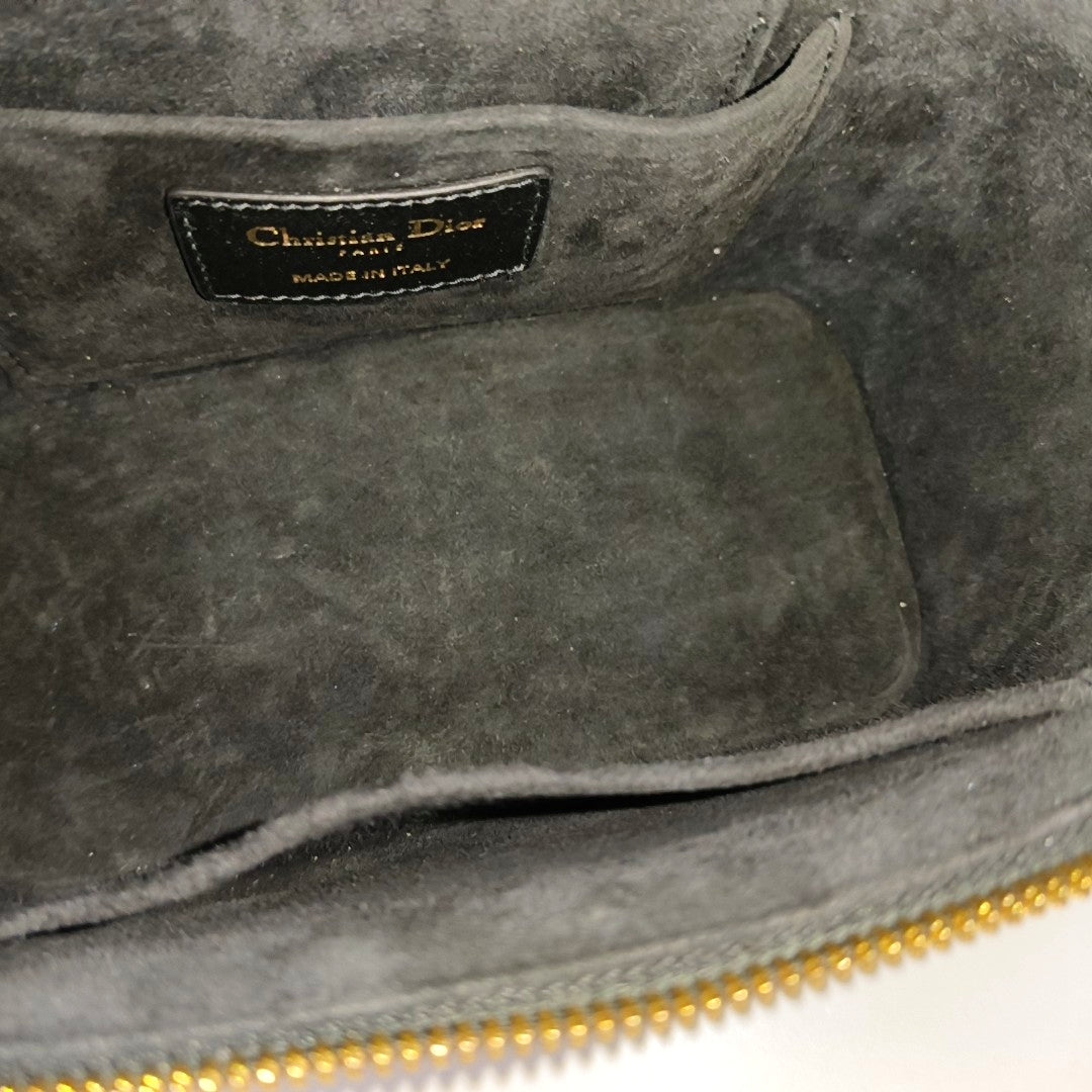 DIOR Travel Vanity Black Leather Woven Make-up Box Single Shoulder Bag Crossbody Bag Handbag Removable Strap Gold Hardware Accessories Included-(SKU)-968827217