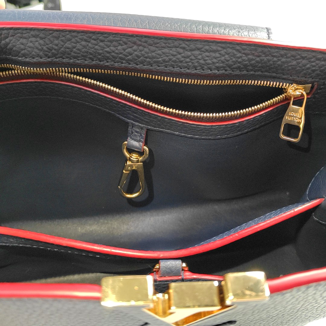 LOUIS VUITTON CAPUCINES Medium Deep Blue Calfskin Shoulder Bag Tote Bag Crossbody Bag Gold Hardware Removable Strap-(SKU)-963373643