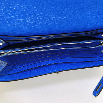 HERMÈS Kelly Seawater Blue Chèvre Mysore Calfskin Kelly Bag Wallet Silver Hardware A Outside Stitch-(SKU)-950569436
