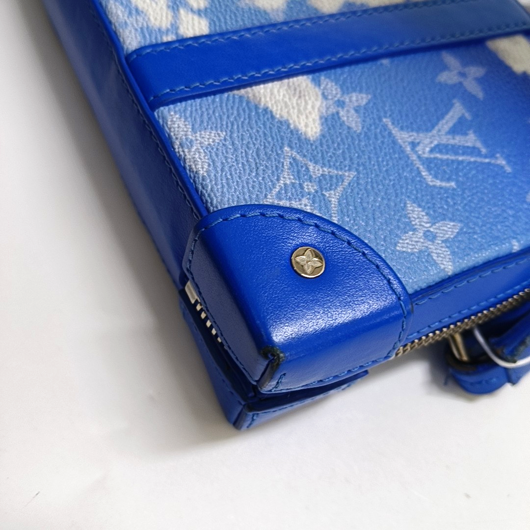LOUIS VUITTON WALLET TRUNK Blue Coated Canvas Monogram Printed Sling Bag Handbag Single Shoulder Bag Silver Hardware Removable Strap-(SKU)-956381816