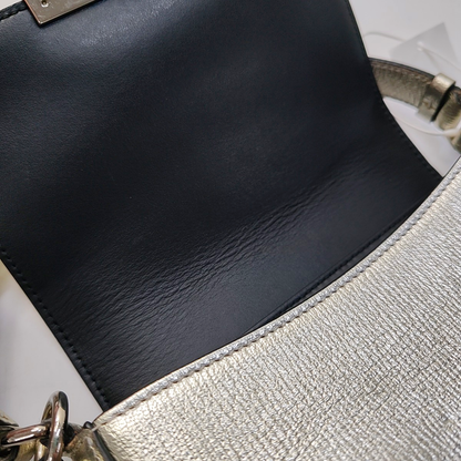 FERRAGAMO Silver Cowhide Crossbody Bag Shoulder Bag Silver Hardware-(SKU)-944296503