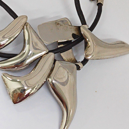 FERRAGAMO Silver Leather Alloy Necklace Length44cm-(SKU)-940395883