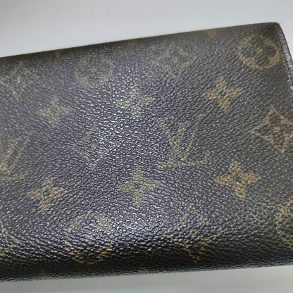 LOUIS VUITTON PORTE MONNAIE Large size Brown coated canvas vintage wallet Golden hardware-(SKU)-944949286