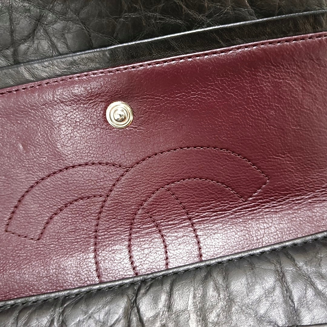 CHANEL 2.55 Small Black Leather Quilted Chain Shoulder Bag with Palladium Hardware, 13 Clasps-(SKU)-968740312