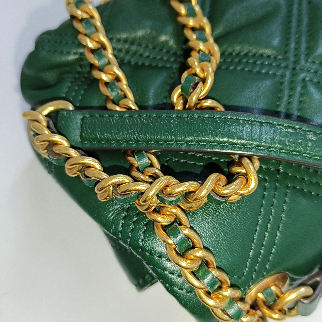 TORY BURCH Fleming Small size Dark Green Calfskin Quilted Crossbody Bag Single Shoulder Bag Golden hardware-(SKU)-942679197