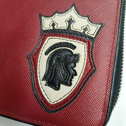PRADA Red Leather Embossed Wallet Silver Hardware-(SKU)-942851386