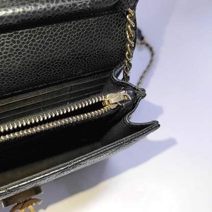 CHANEL DOUBLE CC Black Calfskin Quilted Leather Single Shoulder Bag Crossbody Bag Golden Hardware 25 Clasp-(SKU)-961310373