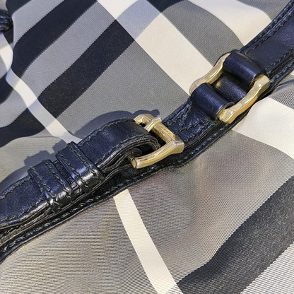 BURBERRY Gray Nylon Battle Horse Plaid Single Shoulder Bag Golden hardware-(SKU)-943189474