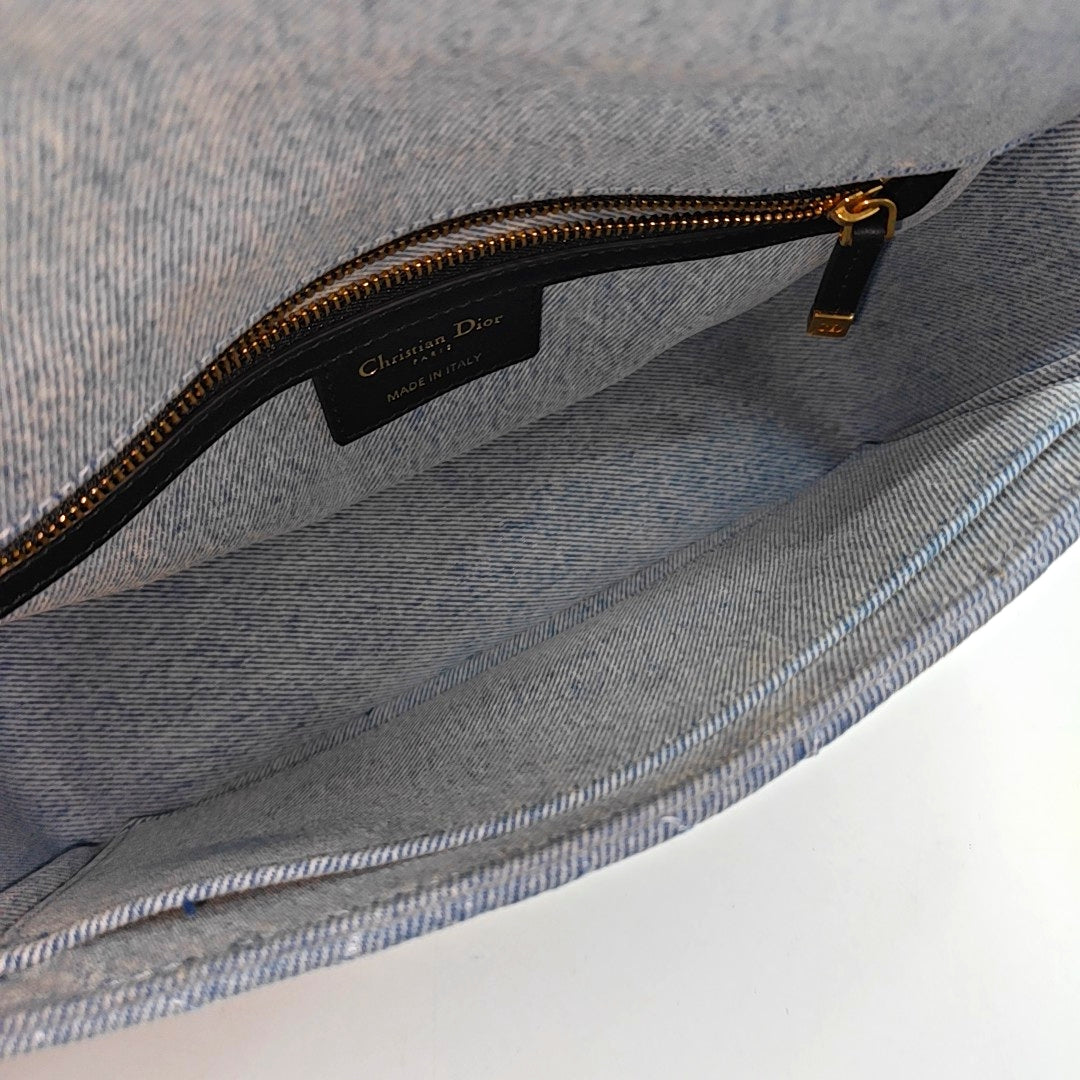 DIOR Dior Caro Medium Blue Denim Quilted Crossbody Shoulder Bag Tote Bag-(SKU)-966917875