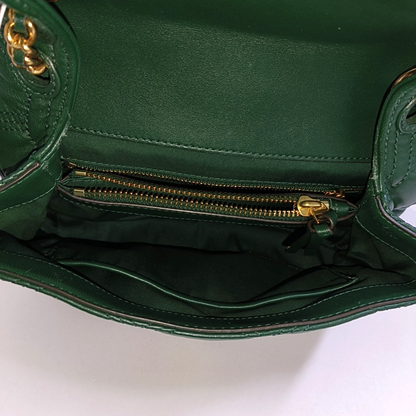 TORY BURCH Fleming Small size Dark Green Calfskin Quilted Crossbody Bag Single Shoulder Bag Golden hardware-(SKU)-942679197