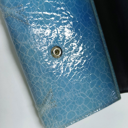 DIOR Diorama Blue Cowhide Herringbone Quilted Shield Bag Wallet Silver Hardware-(SKU)-958202487