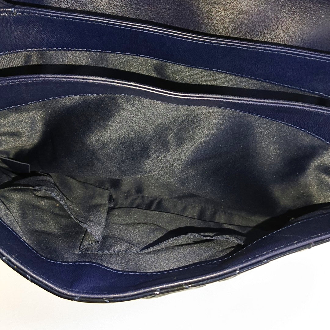 CHANEL CLASSIC FLAP Deep Blue Patent Leather Quilted Bag with Silver Hardware, 19-(SKU)-966563538