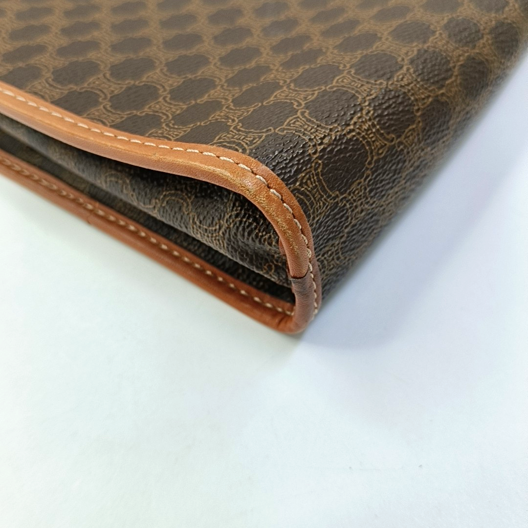 CELINE MACADAM CLUTCHES Brown Coated Canvas Triumph Single Shoulder Bag Handbag Golden hardware-(SKU)-959775760