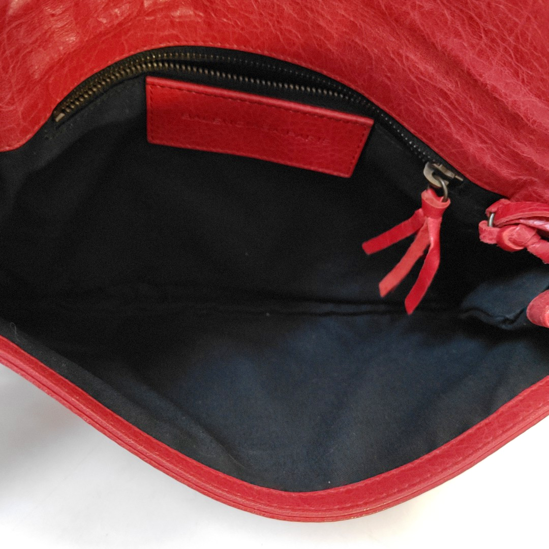 BALENCIAGA Classic City Red sheepskin studded fringe handbag single shoulder bag crossbody bag Black hardware-(SKU)-954876538