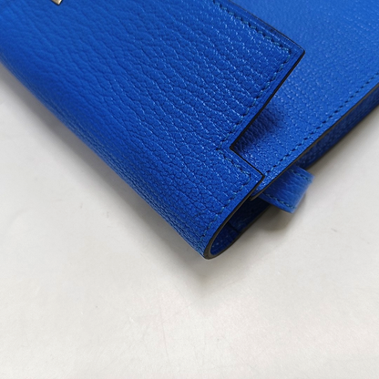 HERMÈS Kelly Seawater Blue Chèvre Mysore Calfskin Kelly Bag Wallet Silver Hardware A Outside Stitch-(SKU)-950569436