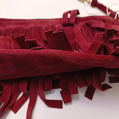 BURBERRY Plum Velvet Leather Fringe Single Shoulder Bag Crossbody Bag Silver Hardware Removable shoulder strap-(SKU)-955725239