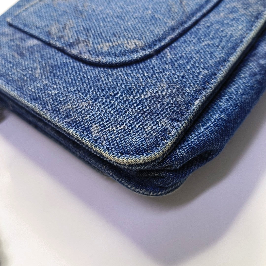 CHANEL WOC Mini Blue Denim Quilted Shoulder Bag with Detachable Strap, Silver Hardware, 28 Compartments-(SKU)-969867526