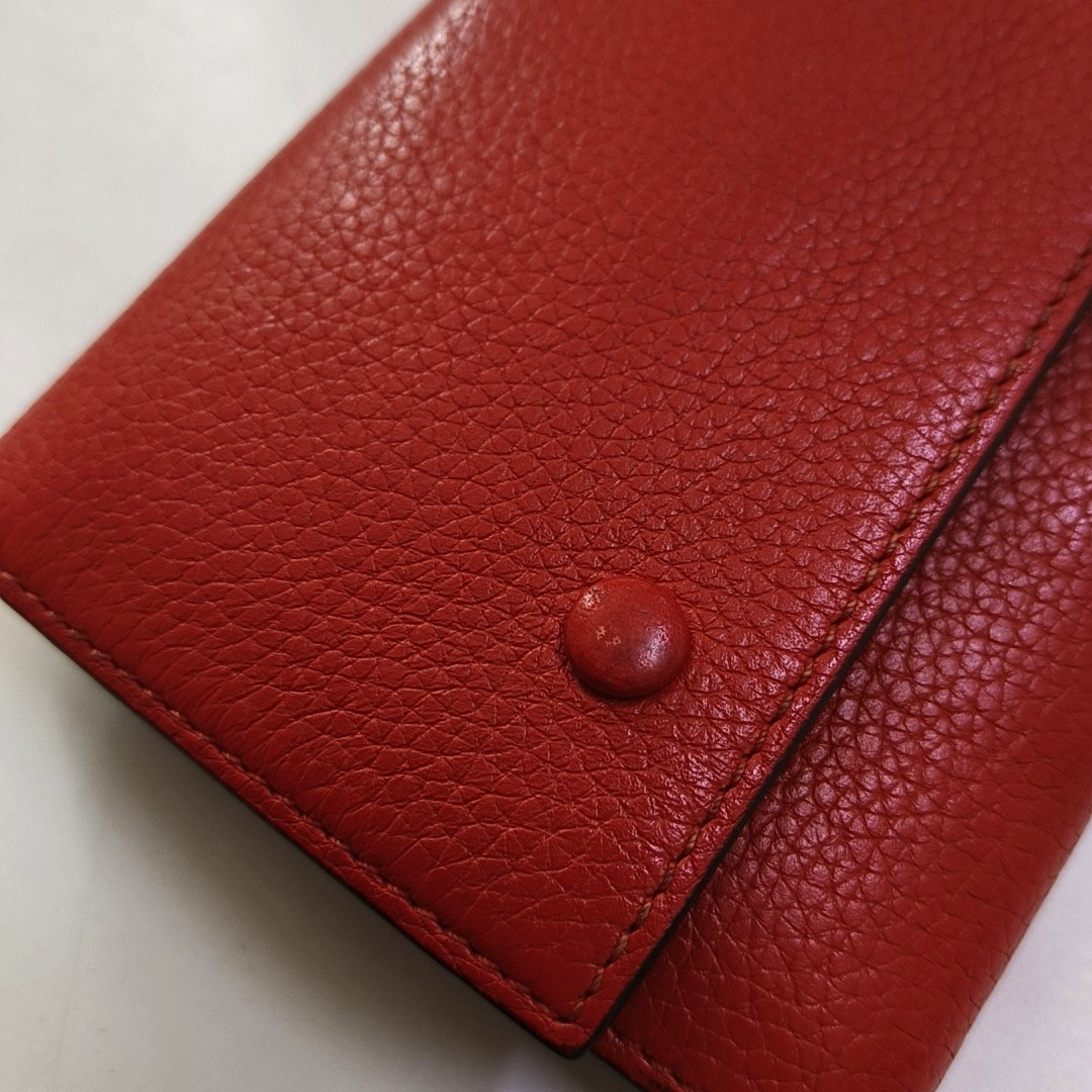 CELINE Red Leather Wallet Silver Hardware-(SKU)-959079307