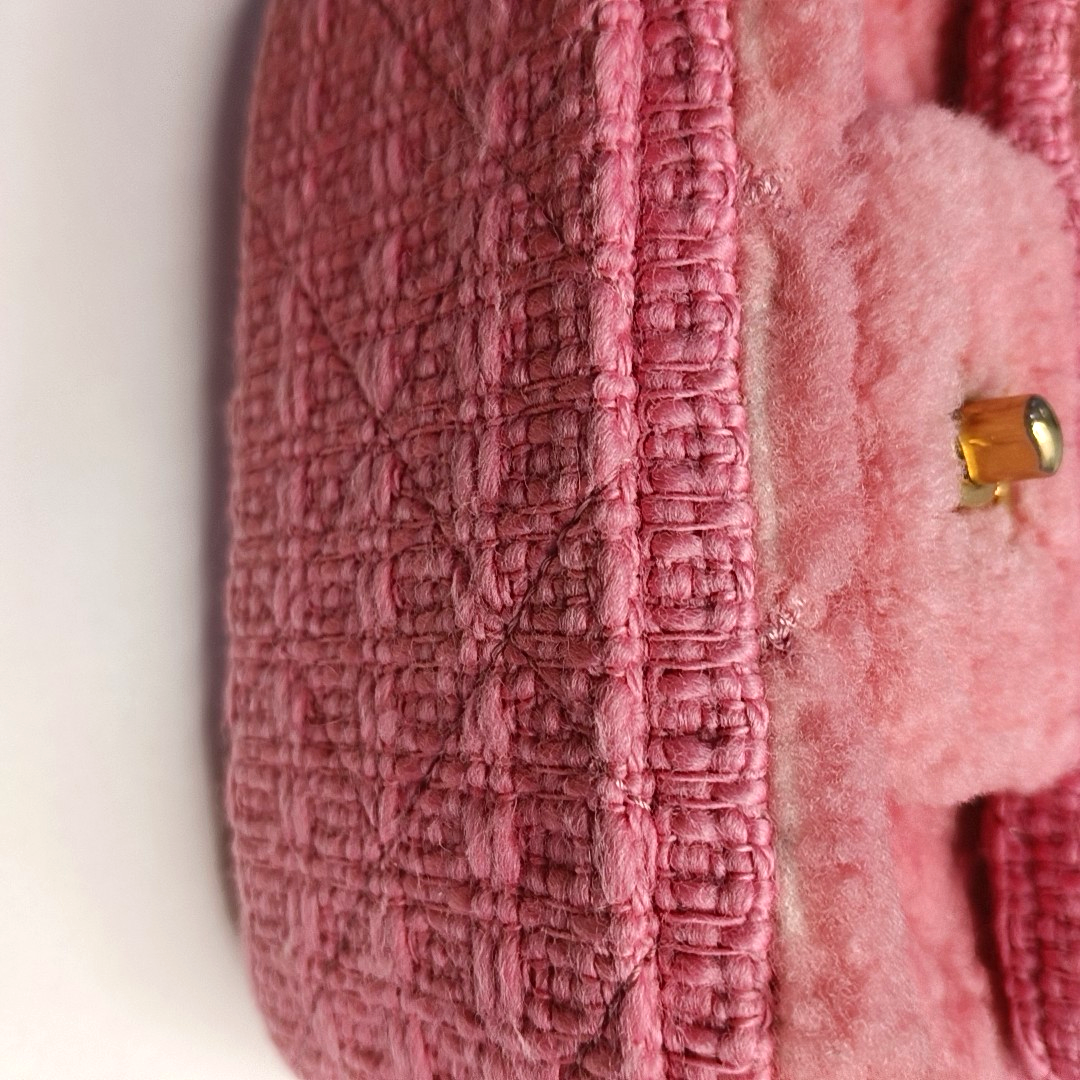 CHANEL CLASSIC FLAP Mini Pink Wool Grained Quilted Flap Bag Crossbody Shoulder Bag with Gold Hardware and 30 Opening-(SKU)-960500213