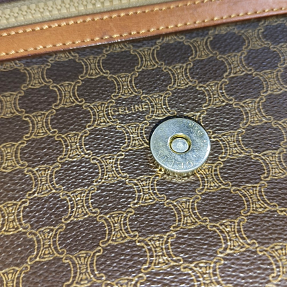 CELINE MACADAM CLUTCHES Brown Coated Canvas Triumph Clutch Golden hardware-(SKU)-14049943