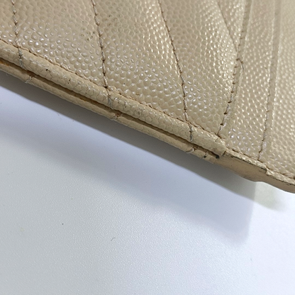 YSL MONOGRAM 米色牛皮绗缝V纹卡包 Golden hardware-(SKU)-960710040