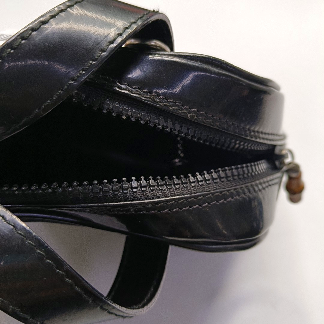 GUCCI Black Fabric Bamboo Handle Handbag Silver Hardware-(SKU)-945627916