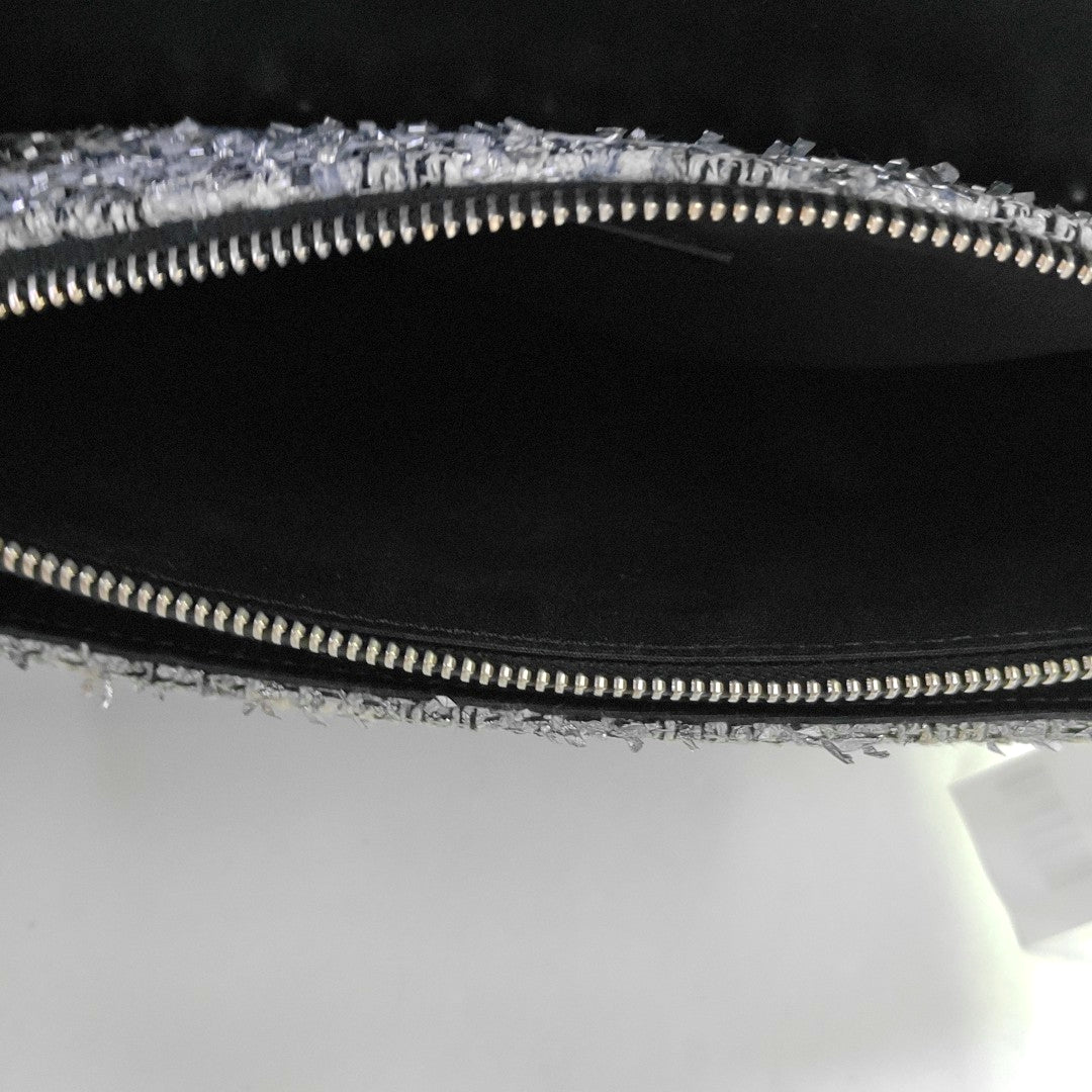 DIOR Saddle silver wool Cannage pattern saddle bag, shoulder bag, crossbody bag, handbag with silver hardware and 2 detachable straps-(SKU)-967667000