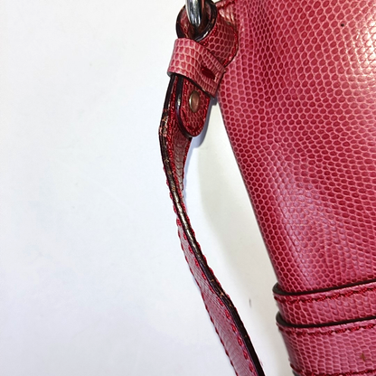 BURBERRY Red Cowhide Embossed Shoulder Bag Tote Silver Hardware-(SKU)-928563763