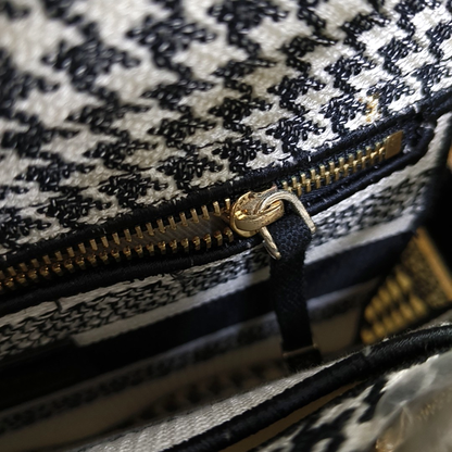 DIOR Lady D-Lite Medium Black Canvas Monogram Embossed Tweed Lady Dior Bag with Detachable Strap-(SKU)-943402222