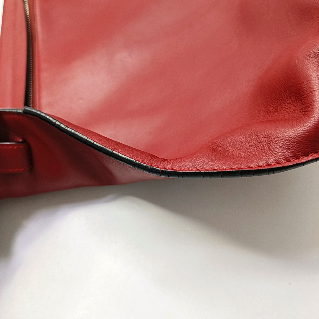 LOEWE T Pouch  Red Cowhide Handbag Silver Hardware-(SKU)-950589661