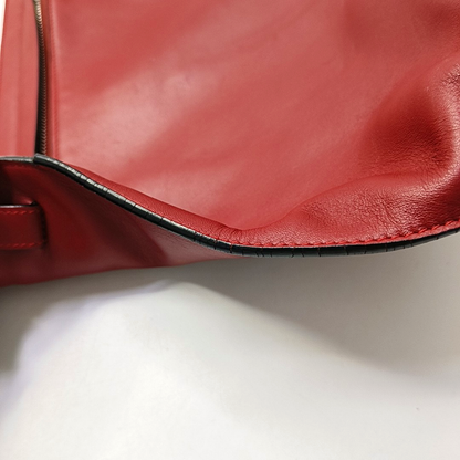 LOEWE T Pouch  Red Cowhide Handbag Silver Hardware-(SKU)-950589661