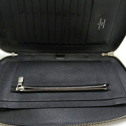 LOUIS VUITTON ATOLL Black Leather Clutch Handbag Silver Hardware-(SKU)-955895413