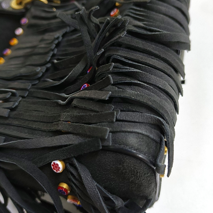 DIOR Lady Dior Mini Black Suede Leather Studded Fringe Crossbody Bag with Gold Hardware, Detachable Strap-(SKU)-961788599