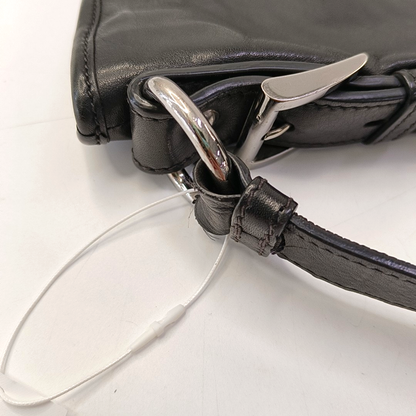 PRADA Black Leather Crossbody Bag Single Shoulder Bag Silver Hardware-(SKU)-959224503