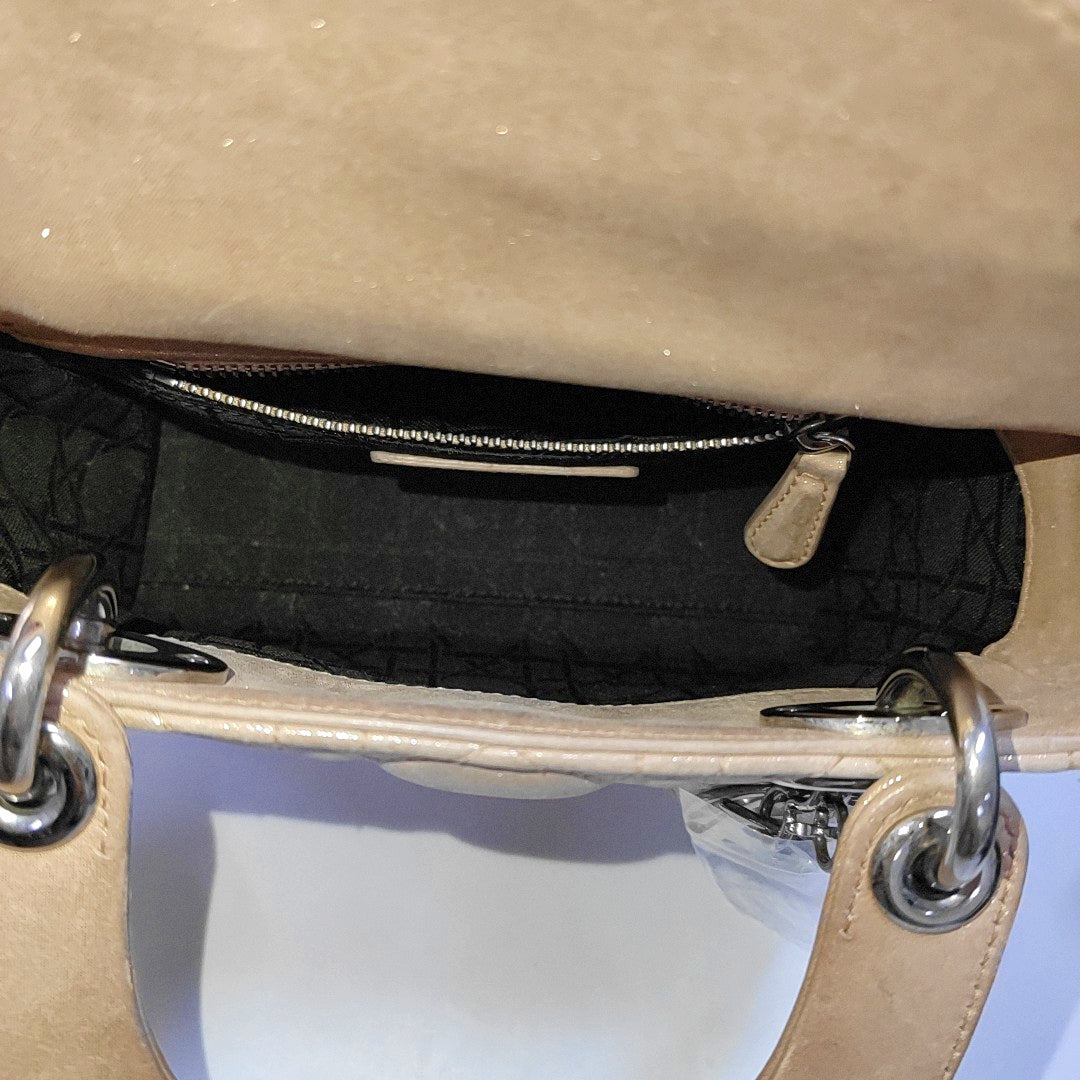 DIOR Lady Dior Mini Khaki Lamb Skin Cannage Quilted Hobo Shoulder Bag Handbag Crossbody Bag 18 Clasp Silver Hardware Removable Shoulder Strap-(SKU)-967132120