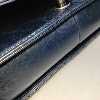 CHANEL BOY CHANEL Large Dark Blue Calfskin Quilted Shoulder Bag Backpack with Detachable Strap Rhodium Hardware 21 Compartments-(SKU)-931094440