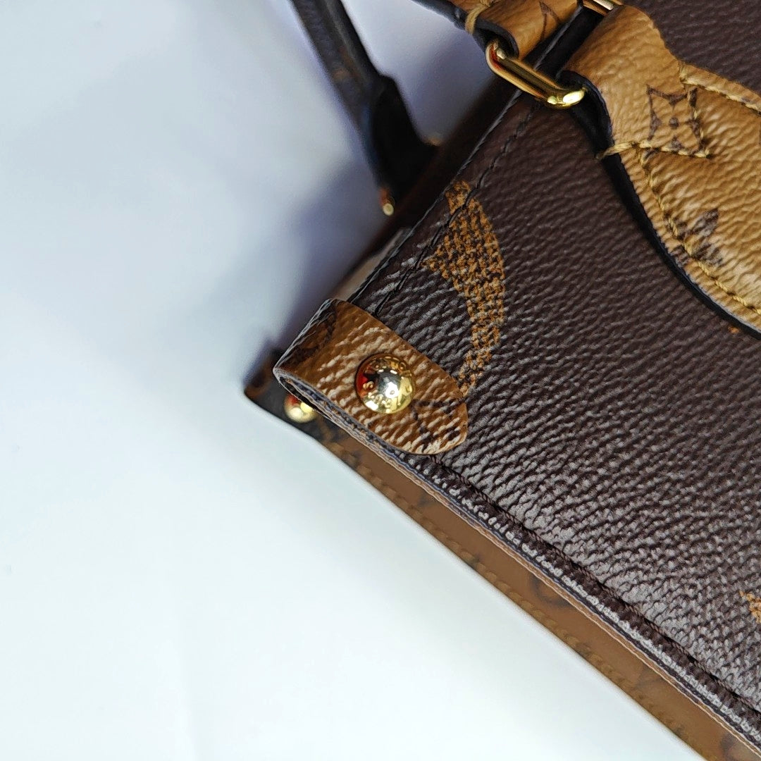 LOUIS VUITTON ONTHEGO Small Monogram Brown Coated Canvas Flower Print Jungle Bag Shoulder Bag Crossbody Bag Golden Hardware Removable Strap-(SKU)-964869214