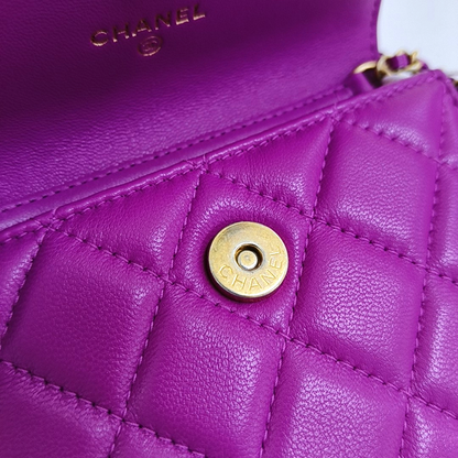CHANEL WOC Purple Lamb Skin Crossbody Bag Golden Hardware 30 Clasp Accessories Included-(SKU)-961168945
