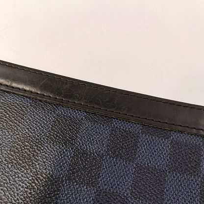 LOUIS VUITTON VOYAGE Medium size Blue Coated Canvas Checkerboard Travel Bag Handbag Silver Hardware-(SKU)-958077011