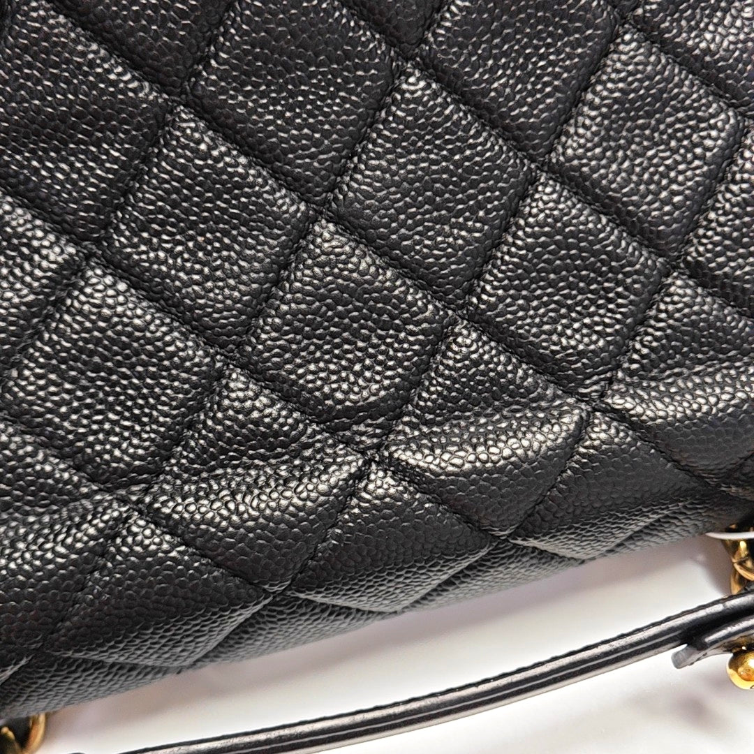 CHANEL COCO MARK Black Calfskin Quilted Diamond Pattern Shoulder Bag Handbag Crossbody Bag Gold Hardware 17 Clasp-(SKU)-970521543