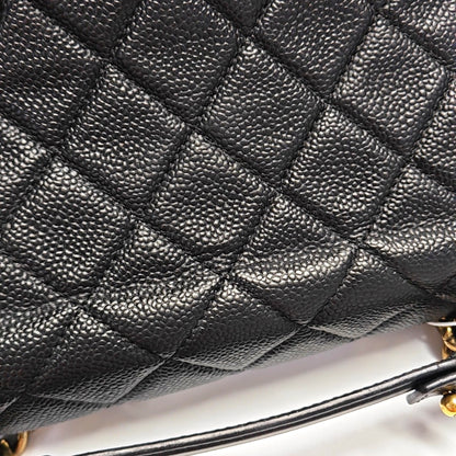 CHANEL COCO MARK Black Calfskin Quilted Diamond Pattern Shoulder Bag Handbag Crossbody Bag Gold Hardware 17 Clasp-(SKU)-970521543