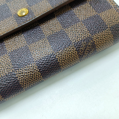 LOUIS VUITTON TRESOR Brown Coated Canvas Checkered Wallet Golden hardware-(SKU)-960314617