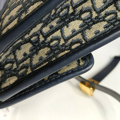 DIOR 30 Montaigne Blue Canvas Monogram Embossed Montaigne Bag Shoulder Bag with Detachable Strap-(SKU)-970899095