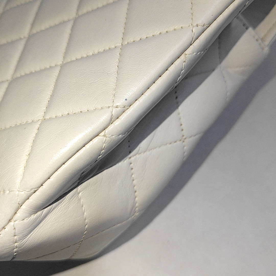 CHANEL KELLY PARENT White Calfskin Quilted Handbag with Gold Hardware, Vintage-(SKU)-931087336