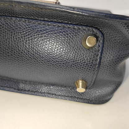 FURLA Metropolis Dark Blue Leather Grooved Handbag with Sling and Shoulder Golden hardware-(SKU)-929659818