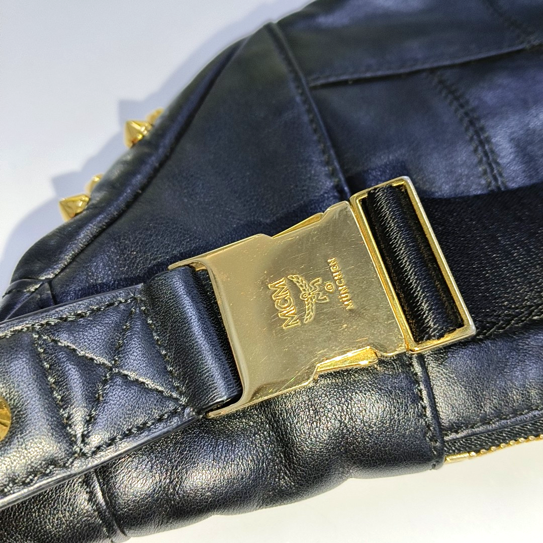 MCM Black Leather Studs Waist Bag Golden hardware-(SKU)-940042449