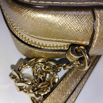 MICHAEL KORS Camera Bag Medium size Champagne Leather Embossed Crossbody Bag Single Shoulder Bag Golden hardware-(SKU)-937395543