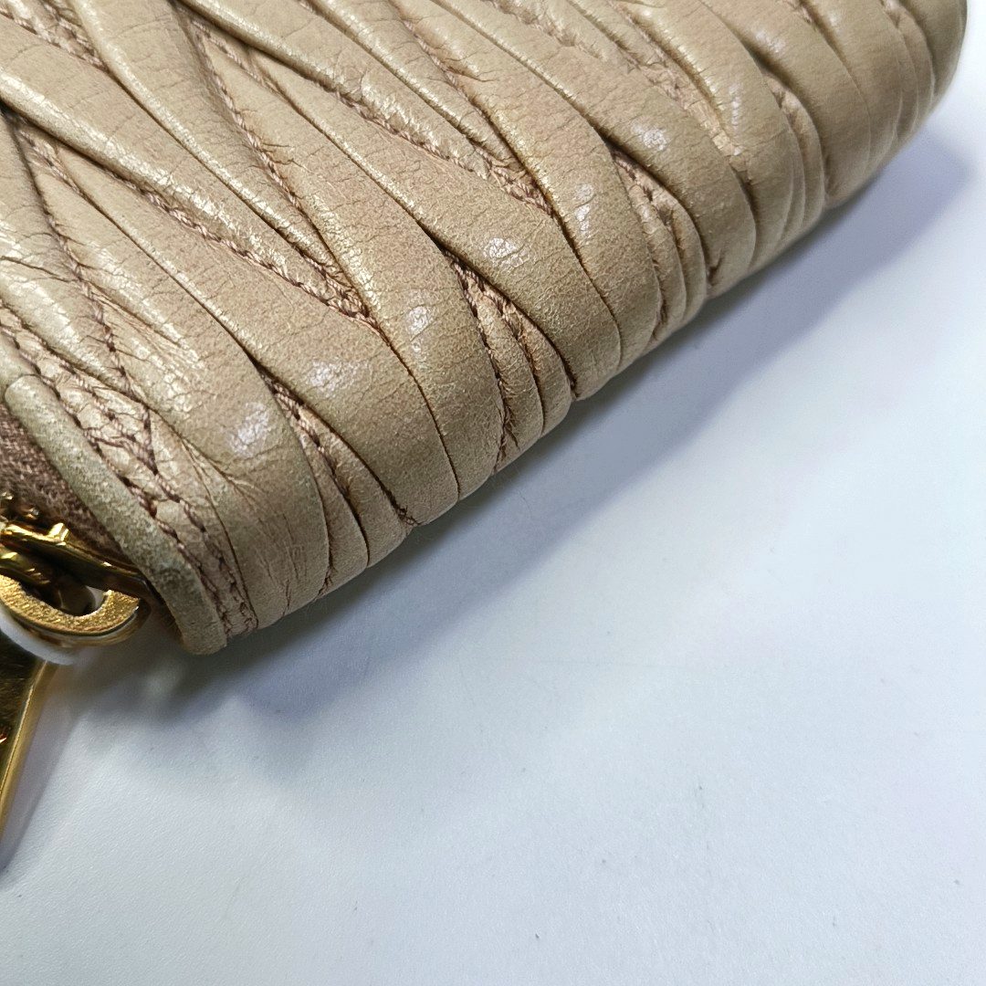 Miu Miu Beige Lamb Leather Quilted Wallet Golden hardware-(SKU)-958622078