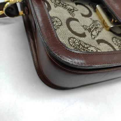 CELINE Khaki Canvas Floral Tofu Bag Single Shoulder Bag Tote Bag Golden hardware-(SKU)-950215776