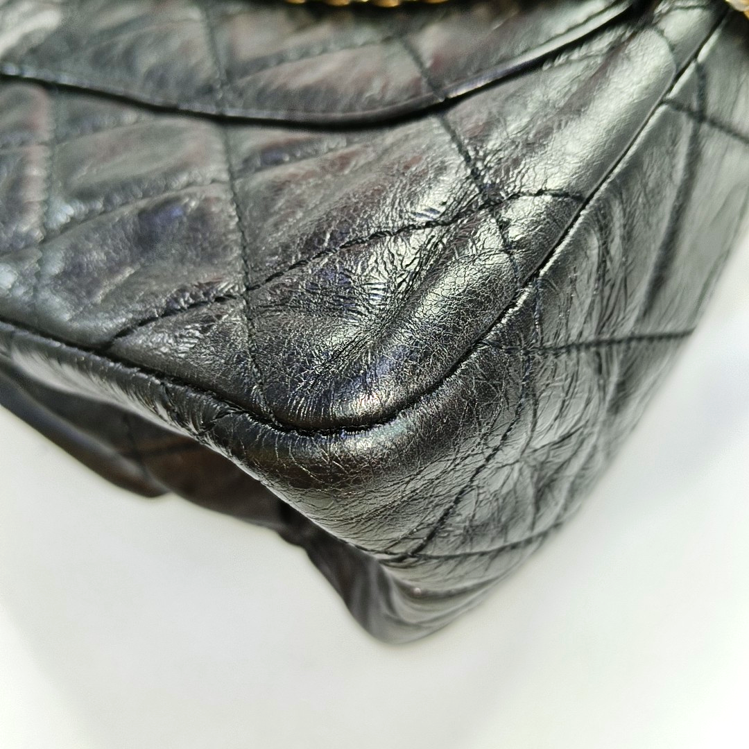 CHANEL 2.55 Black Calfskin Quilted Diamond Pattern Shoulder Bag Gold Hardware 12 Clasp-(SKU)-962208163